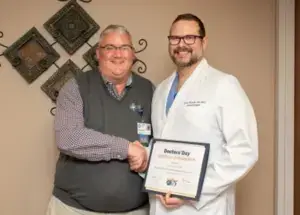 Dr. Victor Pilewski MD, FACS with Dr. Kevin Kraeling, Meadville Medical Center's Chief Medical Officer.