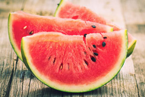 Wedges of watermelon used for cucumber watermelon salad