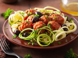 Veggie meatballs with zucchini spirals