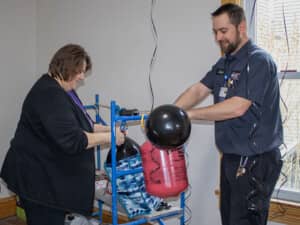 Cheryl of Hayden House and Jarod, from Meadville Medical Center, prepared the balloons