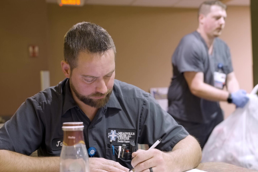 Home 10 Facilities engineering and environmental services staff working at Meadville Medical Center