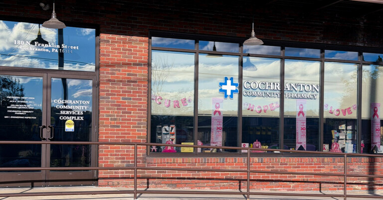 Exterior window of the Cochranton Community Pharmacy